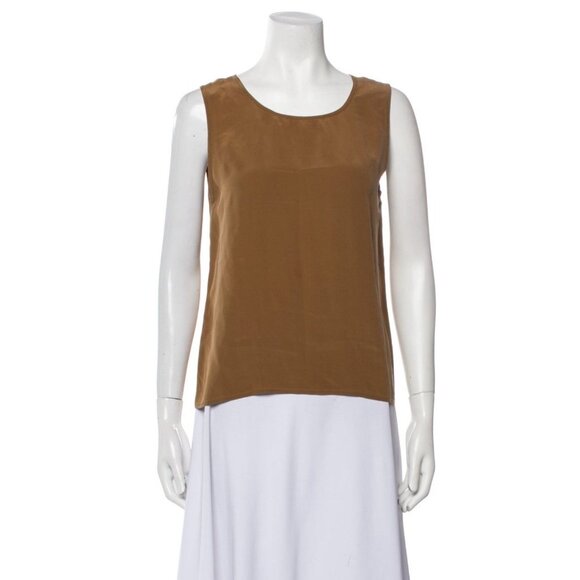 oscar de la renta Authentic Solid Brown 100% Silk Round Neck Tank Top Medium - Picture 1 of 6